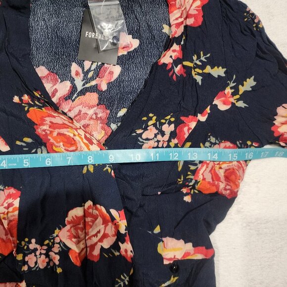 NWT Forever 21 floral long sleeve wrap midi dress Navy Pink Red Green - Picture 5 of 10